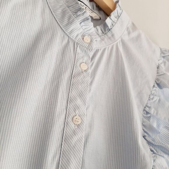 NAF NAF France Ruffle Bib Collar Sleeveless Button Down Stripped Blouse Sz L - Picture 5 of 11